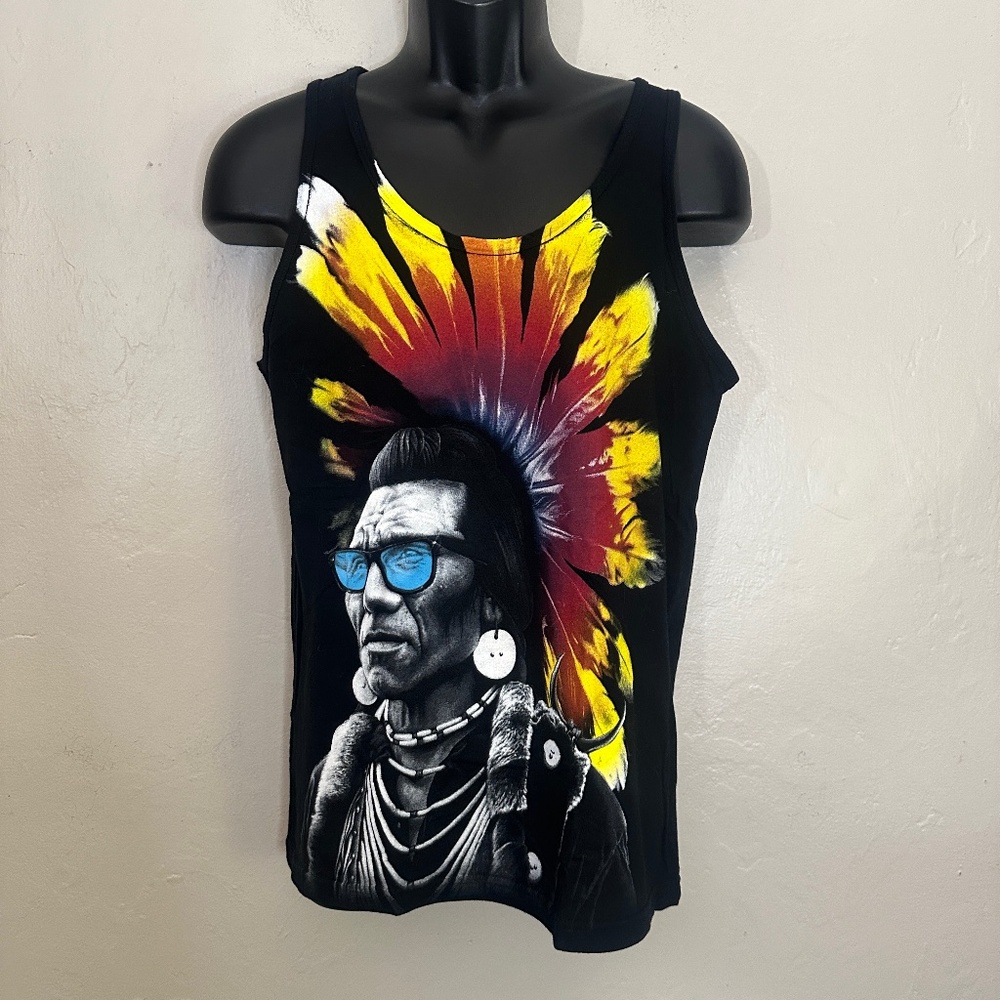 Tribal Chief in Sunglasses Tank Top Medium Gently worn 100% cotton Made by Rook